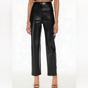 Aritzia Wilfred Black Faux Leather Straight Leg Pants, 6 Tall, New with Tags